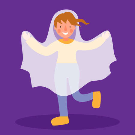 A child in a ghost costume. Children costumes for Halloween.のイラスト素材