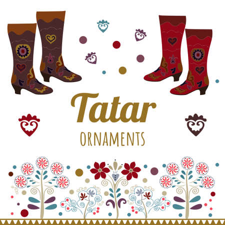 Vector set with ethnic ornament. Tatar ornament. Ethnic boots.