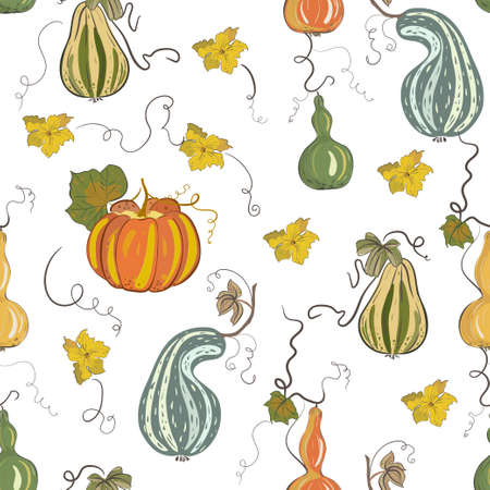 Seamless vector pattern with colorful pumpkins in hand drawn style.のイラスト素材
