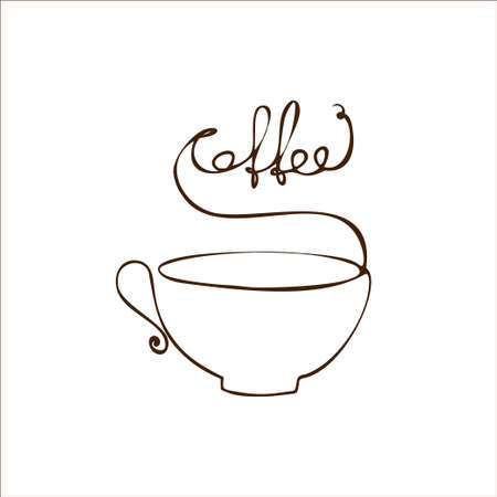 Cup in a simple linear style with the inscription Coffee. Coffee logoのイラスト素材