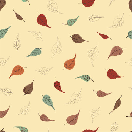 Seamless vector pattern with colorful autumn leaves on a beige background.のイラスト素材