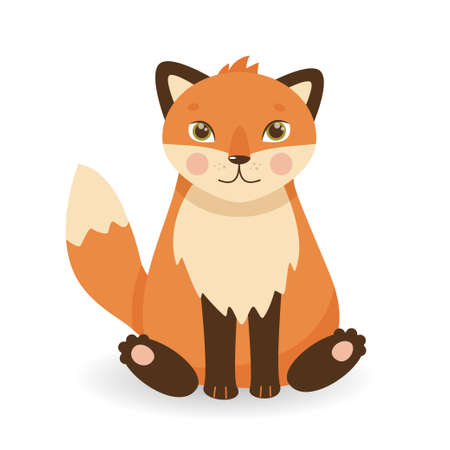 Cute red fox in cartoon style. Cute animals for nursery. Vector flat illustration for children.のイラスト素材