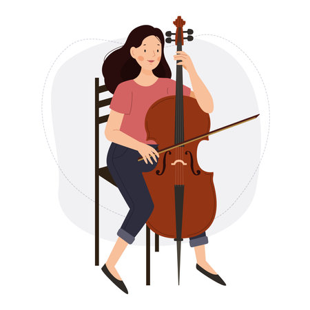 The girl plays the cello. A woman musician with a cello.のイラスト素材