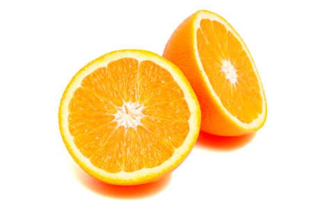 Orange fruit sliced isolated on white backgroundの写真素材