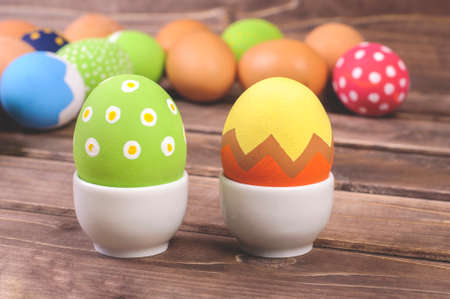 Easter eggs on a dark wooden background