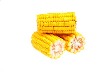 Ripe corn on the cob on a white backgroundの写真素材