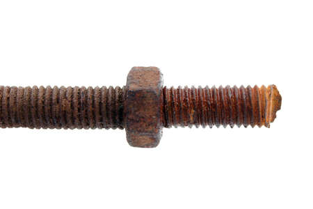 Rust thread & nut on white backgroundの写真素材