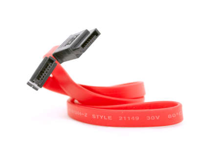 Serial ata computer cable on white backgroundの写真素材