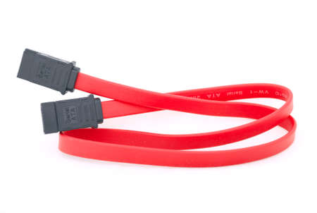 Serial ata computer cable on white backgroundの写真素材