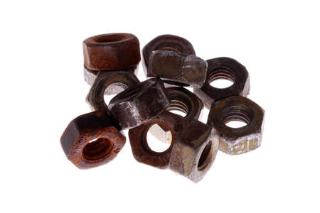 A collection of old nuts, isolated on a white backgroundの写真素材