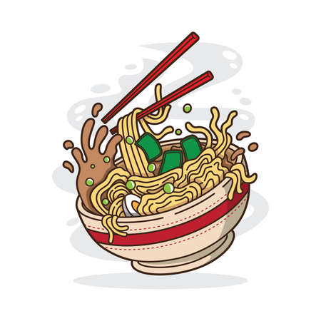 Vector illustration of delicious Japanese ramen noodle on bowl with flat style suitable for poster, flyer, sticker, social media and tshirt designのイラスト素材