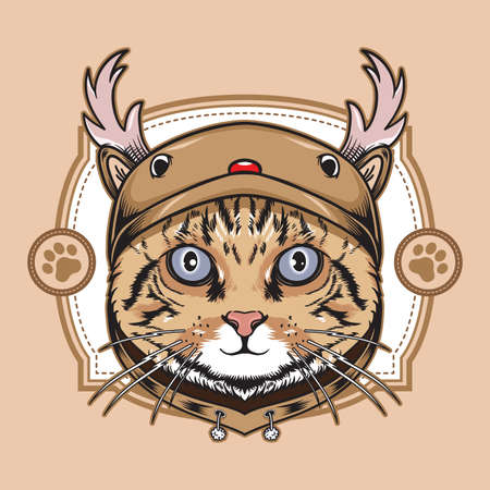 Cat Christmas use Cute Deer Hoodie Illustration suitable for poster, flyer, greeting cards, sticker, social media and tshirt designのイラスト素材
