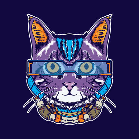 Cool cat cyberpunk futuristic illustration suitable for poster, flyer, greeting cards, sticker, social media and tshirt designのイラスト素材