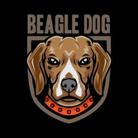 Cool beagle dog emblem logo vector icon illustration. Isolated on black background. Suitable for poster, flyer, greeting cards, sticker, social media and tshirt designのイラスト素材