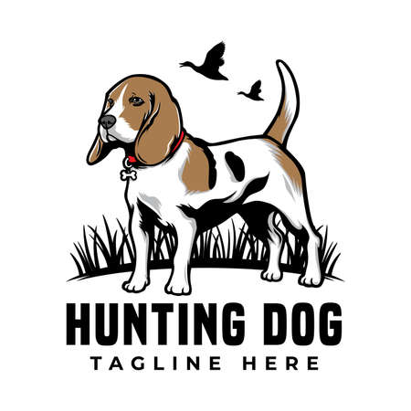 Cool hunting dog beagle pet logo vector icon illustration. Isolated on white background. Suitable for poster, flyer, greeting cards, sticker, social media and tshirt designのイラスト素材