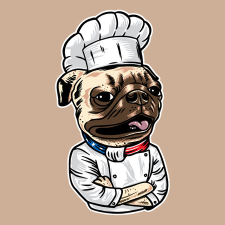 Pug dog chef vector illustration with vintage style isolated on backgroundのイラスト素材