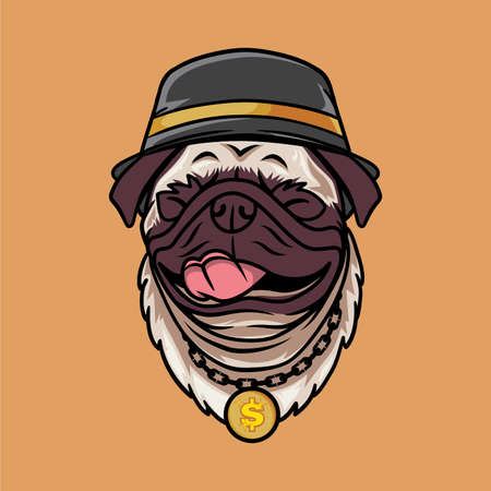 Smile pug dog with hip hop style concept vector illustration isolated on backgroundのイラスト素材