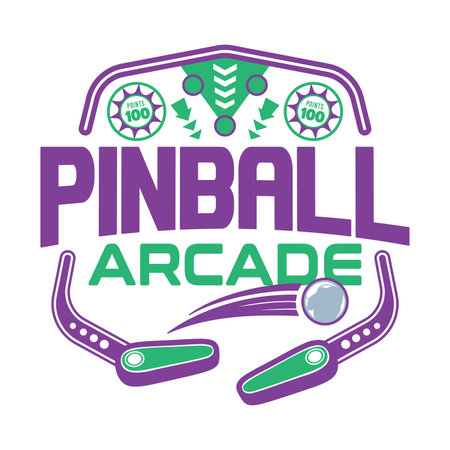 Pinball Game Arcade Vintage Retro Badge Emblem Hipster Logo Vector Icon Illustration. Pinball with Ball and Flipperのイラスト素材