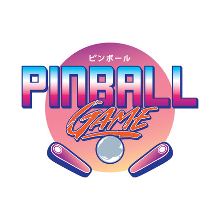 Pinball Game Arcade Vintage Retro Badge Emblem Hipster Logo Vector Icon Illustration. Pinball with Ball and Flipperのイラスト素材