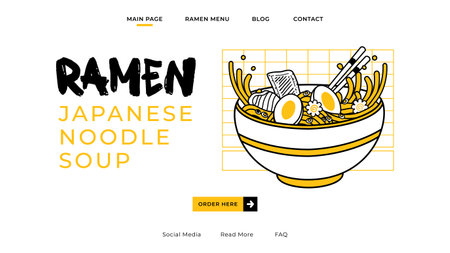 Ramen noodles vector illustration on bowl and chopstick with vintage retro flat style landing page, website banner, social media advertising, cover concept and presentation.のイラスト素材