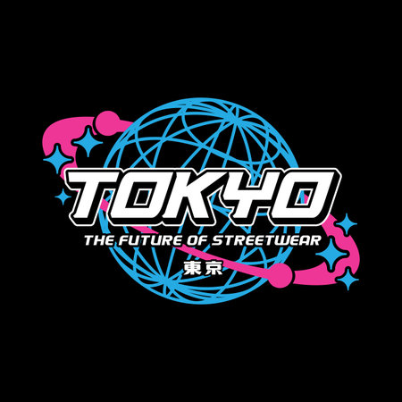 Tokyo japan y2k streetwear style colorful slogan typography vector design icon illustration. Kanji translation Tokyo. Tshirt, poster, banner, fashion, slogan shirt, sticker, flyerのイラスト素材