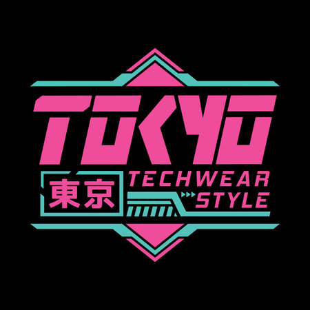 Tokyo japan streetwear y2k style colorful slogan typography vector design icon illustration. Kanji translation Tokyo. Tshirt, poster, banner, fashion, slogan shirt, sticker, flyerのイラスト素材