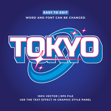 Tokyo japan y2k streetwear colorful slogan typography editable text effect 3d cartoon template style premium vectorのイラスト素材