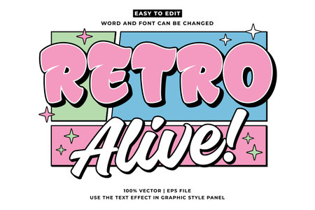 Retro vintage editable text effect. Retro Alive 3d cartoon style premium vectorのイラスト素材