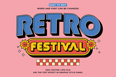 Retro vintage editable text effect. Retro Festival 3d cartoon style premium vectorのイラスト素材