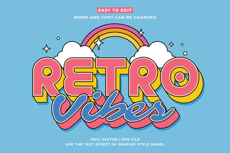 Retro vintage editable text effect. Retro Vibes 3d cartoon style premium vectorのイラスト素材