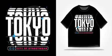 Tokyo japan streetwear tshirt slogan typography y2k, futuristic, future, cyberpunk, retrofuturism. Vector logo icon design illustration.Poster, background, clothing, sticker, badgeのイラスト素材