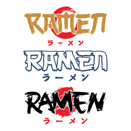 Ramen text logo and japanese calligraphy vector style. Kanji Translation : Ramen. Japanese ramen noodle logo icon for shop, store, cart or restaurantのイラスト素材