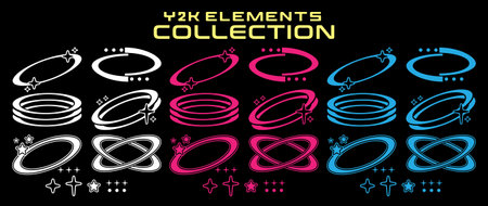 Streetwear y2k graphic assets set. Rave, acid, retro futuristic, elements for slogan, quotes, typography, poster, banner. Geometric shapes, symbols, icons. Aesthetic graphic set.のイラスト素材