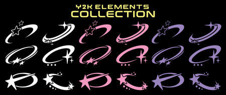 Streetwear y2k graphic assets set. Rave, acid, retro futuristic, elements for slogan, quotes, typography, poster, banner. Geometric shapes, symbols, icons. Aesthetic graphic set.のイラスト素材