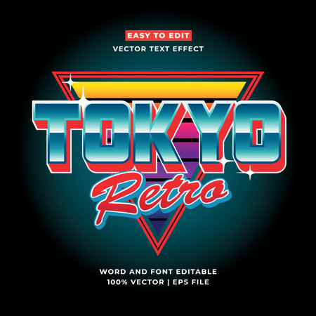Retro Tokyo Japan 3D vector cartoon style editable text effect. Vector logo iconのイラスト素材