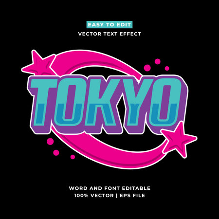 Retro Tokyo Japan 3D vector cartoon style editable text effect. Vector logo iconのイラスト素材