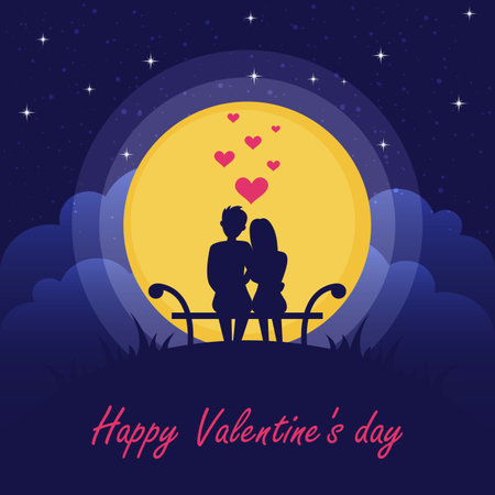 Happy Valentine's Day. Couple in love under the moon.のイラスト素材