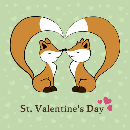 Valentine's Day. Postcard with foxes in love. Couple in love. Lisa is in love.のイラスト素材