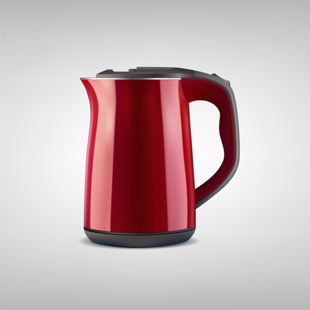 Red electric kettle. Device vector illustration.のイラスト素材
