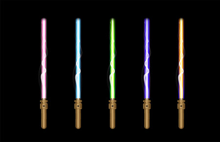 neon sticks. Lightsabers on a black background. Vector illustration of lightsabers.の写真素材