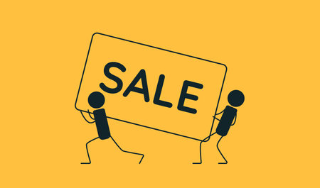 sale. discounts. Vector illustration with discounts in minimalist style. Minimalistic advertising poster on a yellow background.のイラスト素材