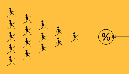 sale. discounts. Vector illustration with discounts in minimalist style. Minimalistic advertising poster on a yellow background.のイラスト素材