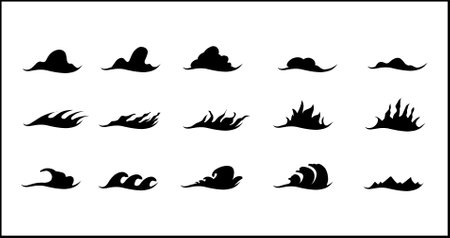 Set of black silhouettes of fire on a white background. Vector illustration three elements fire air water vector icon set logoのイラスト素材