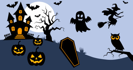 Halloween background with scary elements,dark colorsのイラスト素材