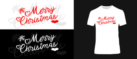Collection Of Merry Christmas Typography Vector Design. Merry Christmas Text T-Shirt Design, Collection Merry Christmas inscription, text banner.のイラスト素材