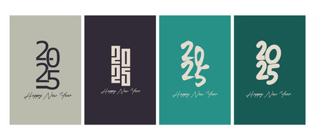 Set of typographic design elements.Happy New Year 2025 text design template. Calligraphy numbers...