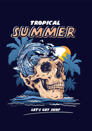 tropical summer skull for your brand t-shirt.のイラスト素材