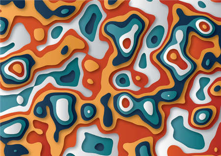 Abstract 3D paper cut background. Colorful carving art. Paper cut background with cut out shapes. Vector illustration.の写真素材