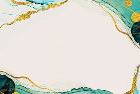 Abstract background design. Gold and green color fluctuations. Elegant background. Marbled pattern backdrop.の写真素材