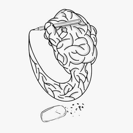 Sketcher icon design. Hand holding a pencil. Give it in the form of the brain.のイラスト素材
